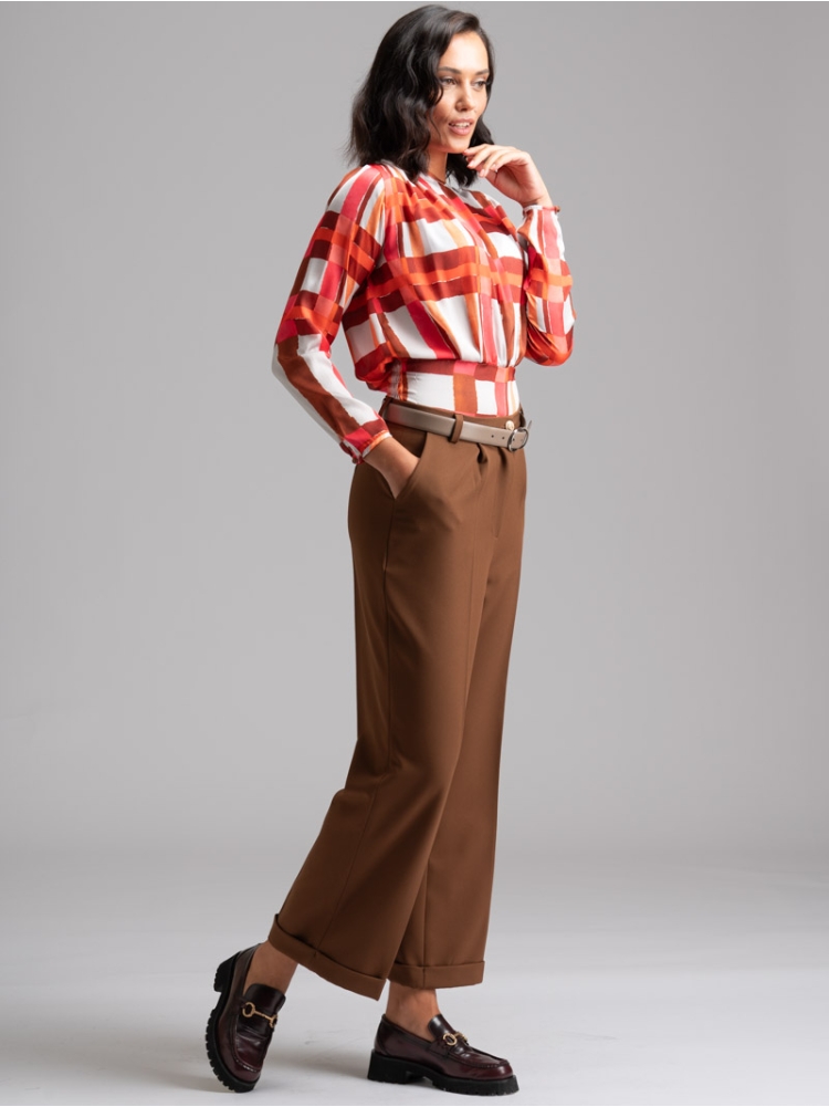 Pantalone donna a palazzo in tessuto Cavallery tabacco