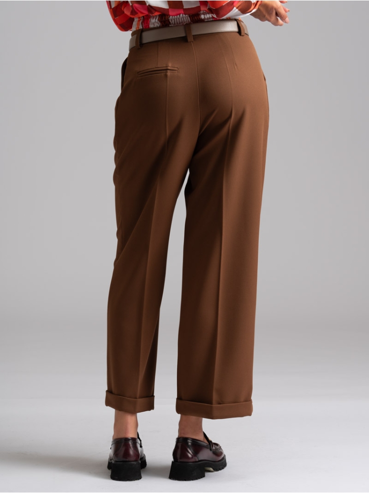 Pantalone donna a palazzo in tessuto Cavallery tabacco