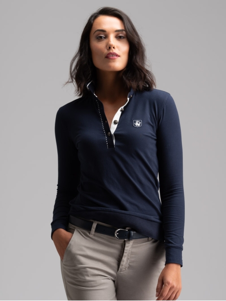 Polo donna a manica lunga con puntoni e balza 2