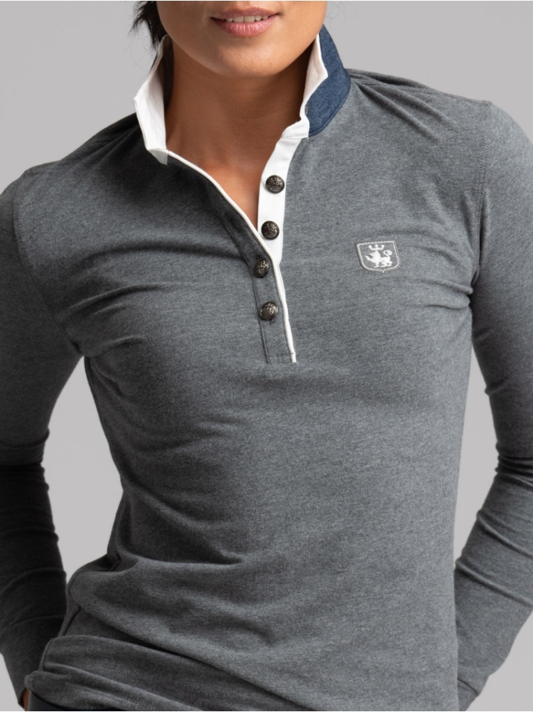 Polo donna a manica lunga con sotto collo a contrasto