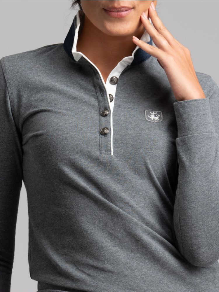 Polo donna a manica lunga con sotto collo a contrasto