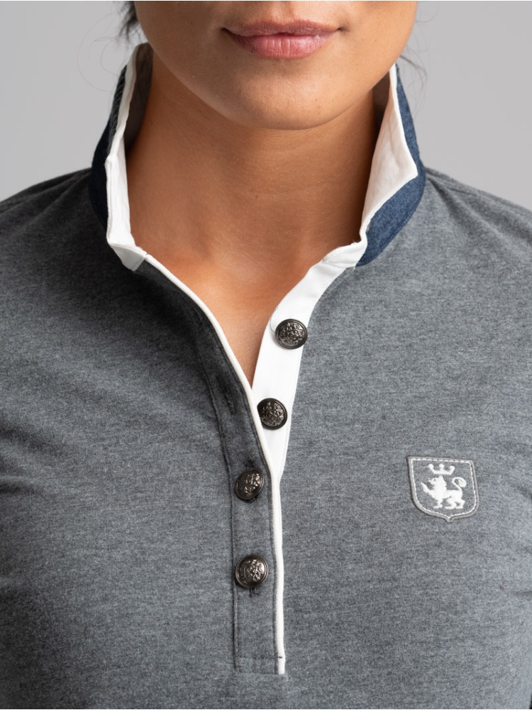 Polo donna a manica lunga con sotto collo a contrasto