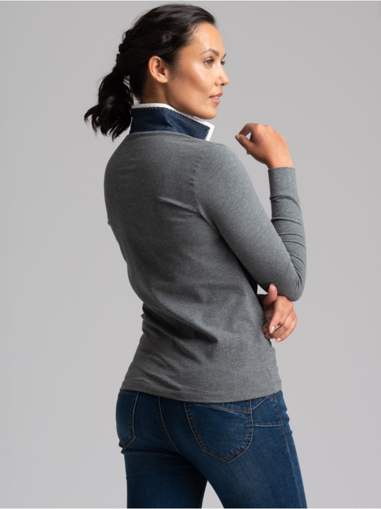 Polo donna a manica lunga con sotto collo a contrasto