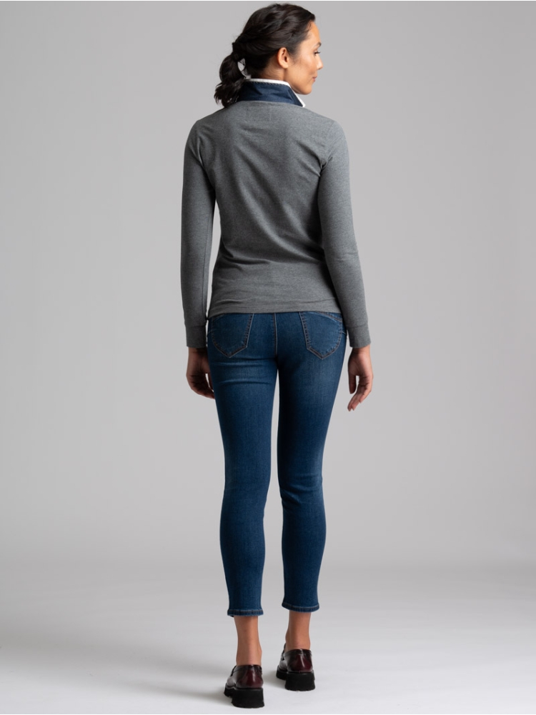 Polo donna a manica lunga con sotto collo a contrasto