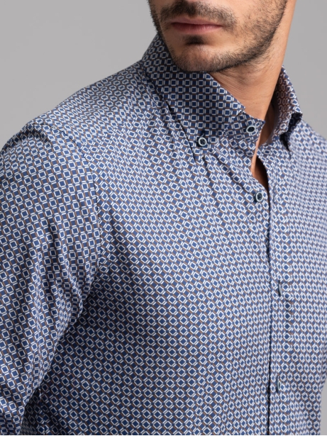 Camicia uomo fantasia geometrica blu collo button down 2