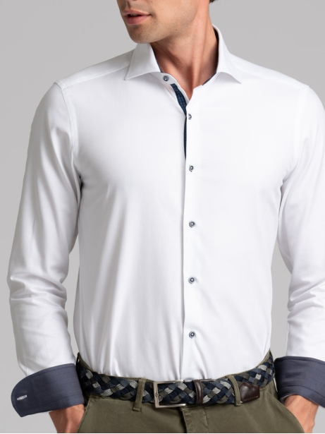 Camicia uomo bianca spina di pesce collo semifrancese 2