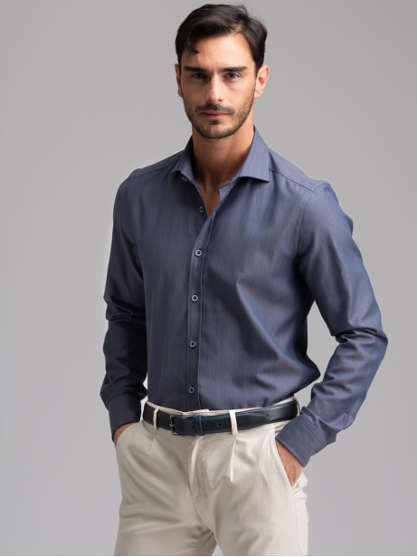 Camicia uomo grigio avio collo semi francese