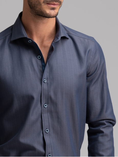 Camicia uomo grigio avio collo semi francese 2