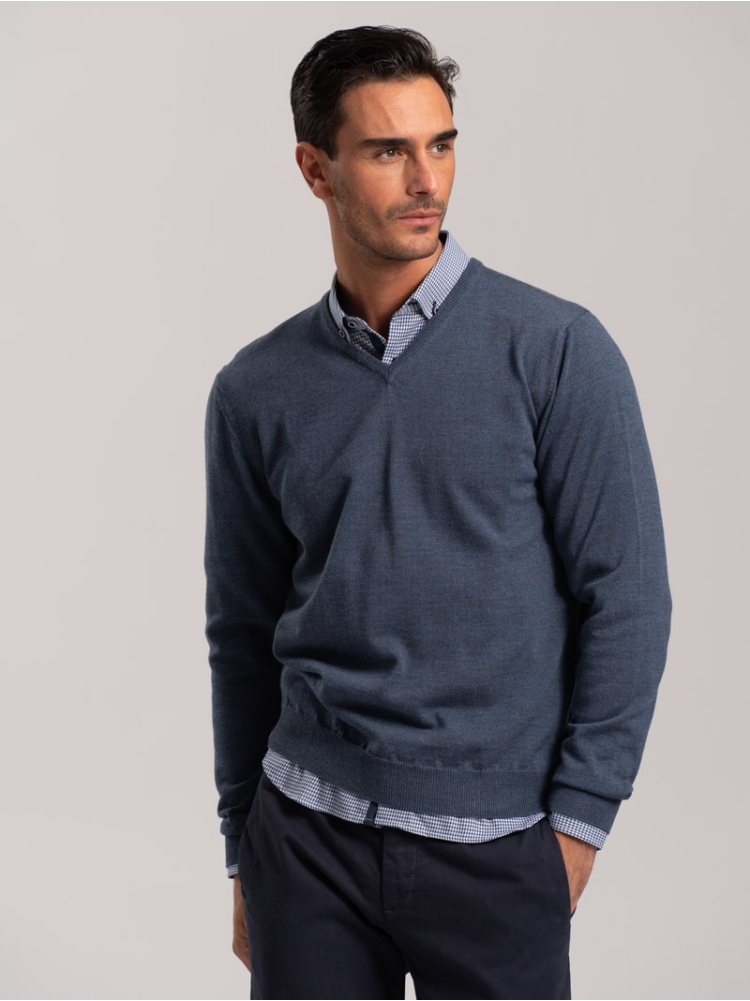 Maglia uomo lana merinos scollo a V