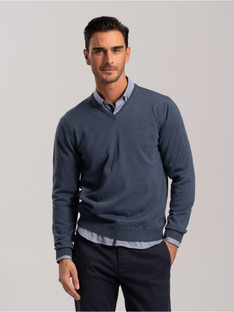 Maglia uomo lana merinos scollo a V