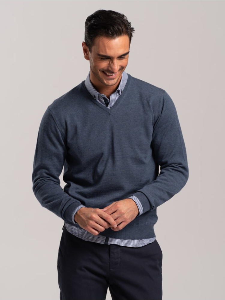 Maglia uomo lana merinos scollo a V