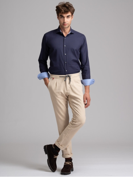 Camicia uomo regular blu e moro collo semi francese