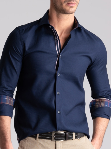 Camicia uomo blu armaturata collo semi francese 2
