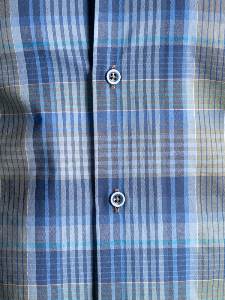 Camicia uomo madras con collo semi francese e toppe