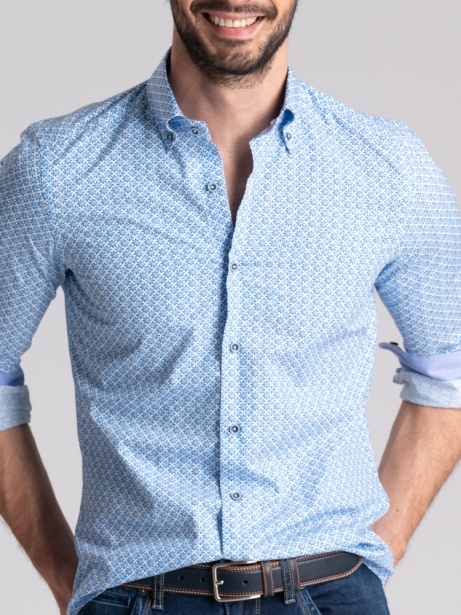 Camicia uomo fantasia fiorellino collo semi francese 2