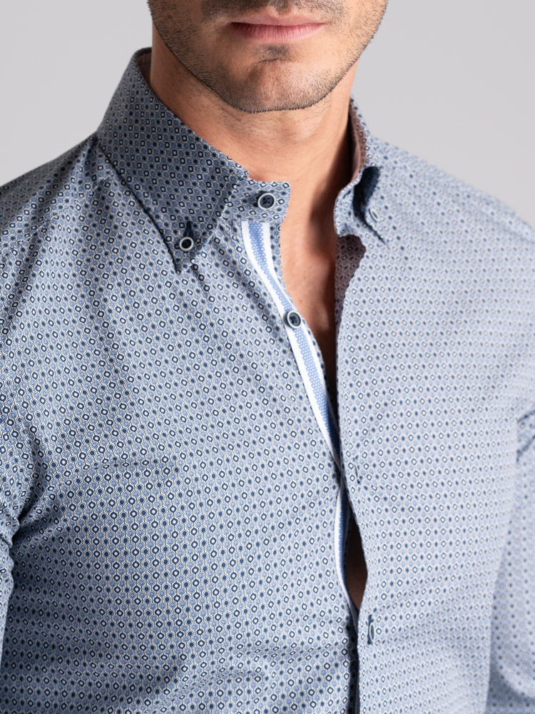 Camicia uomo stampa geometrica con collo button down