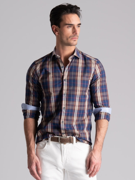 Camicia uomo madras blu e...