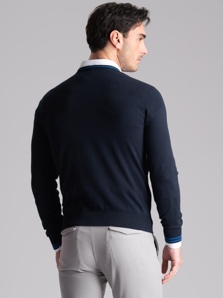 Maglia uomo in cotone scollo a V con contrasti