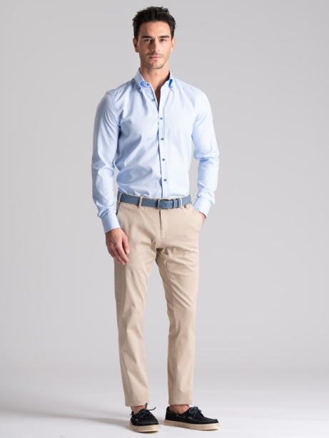 Camicia uomo azzurra spina di pesce collo button down 2