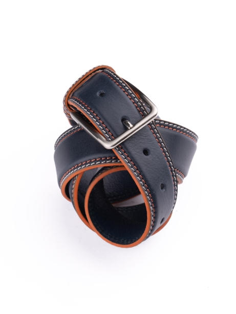 Cintura uomo in pelle con cuciture e bordo a contrasto