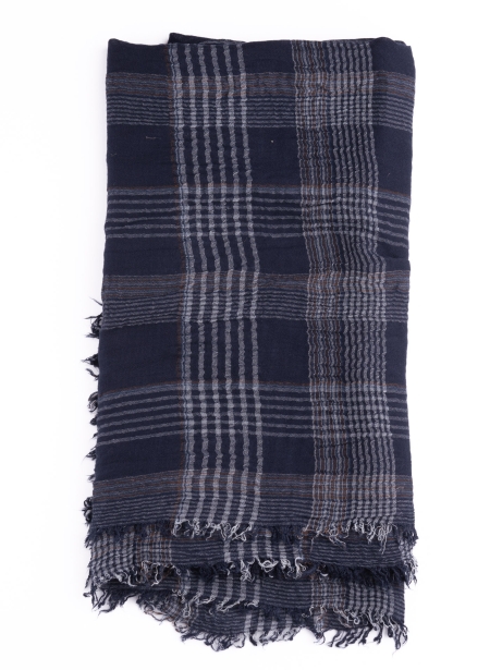 Sciarpa uomo con disegno madras blu e frange