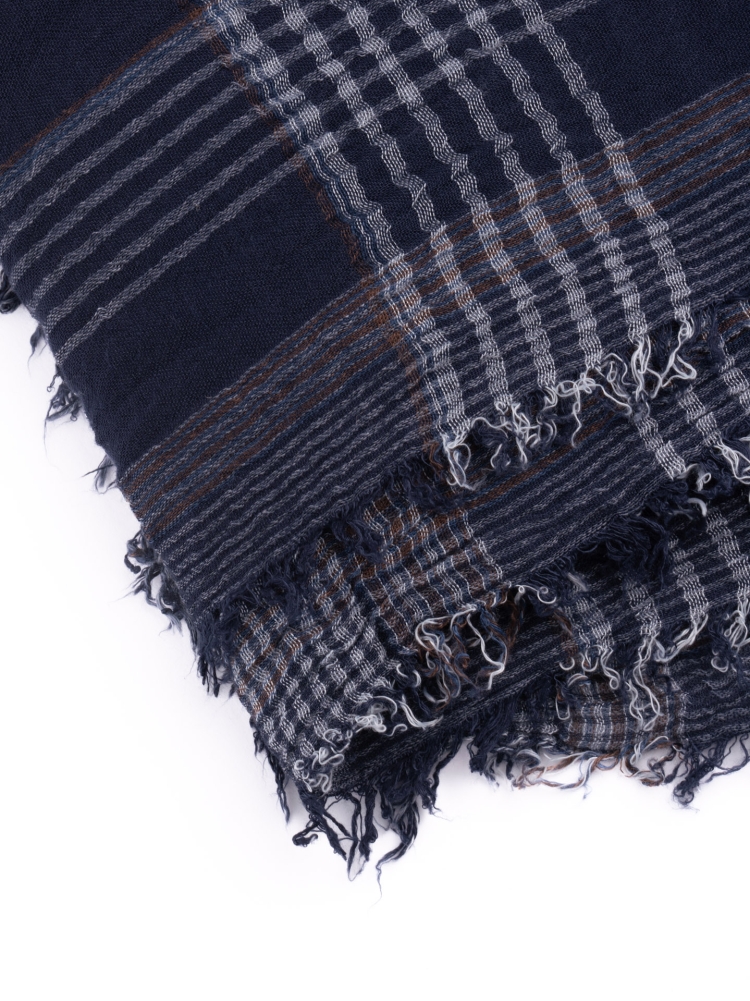 Sciarpa uomo con disegno madras blu e frange