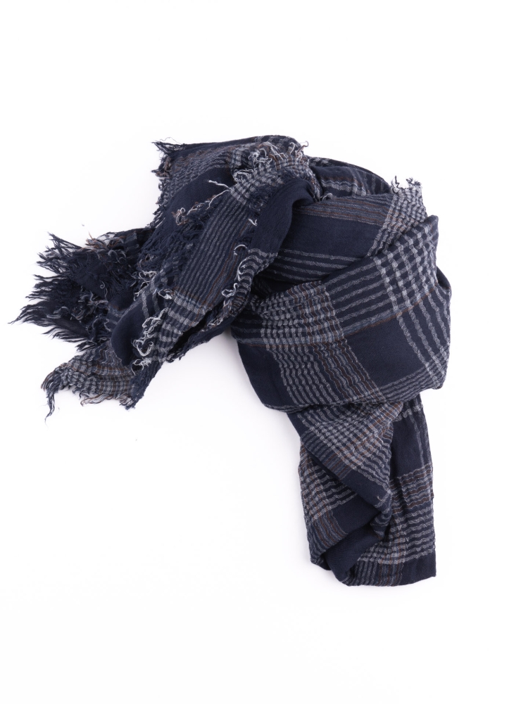 Sciarpa uomo con disegno madras blu e frange