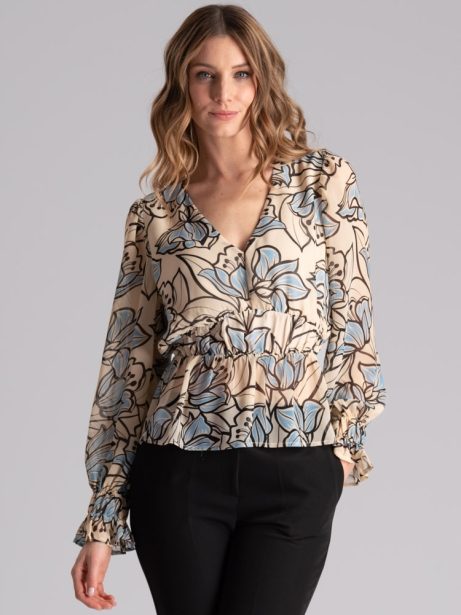 Camicia donna floreale con elastico in vita