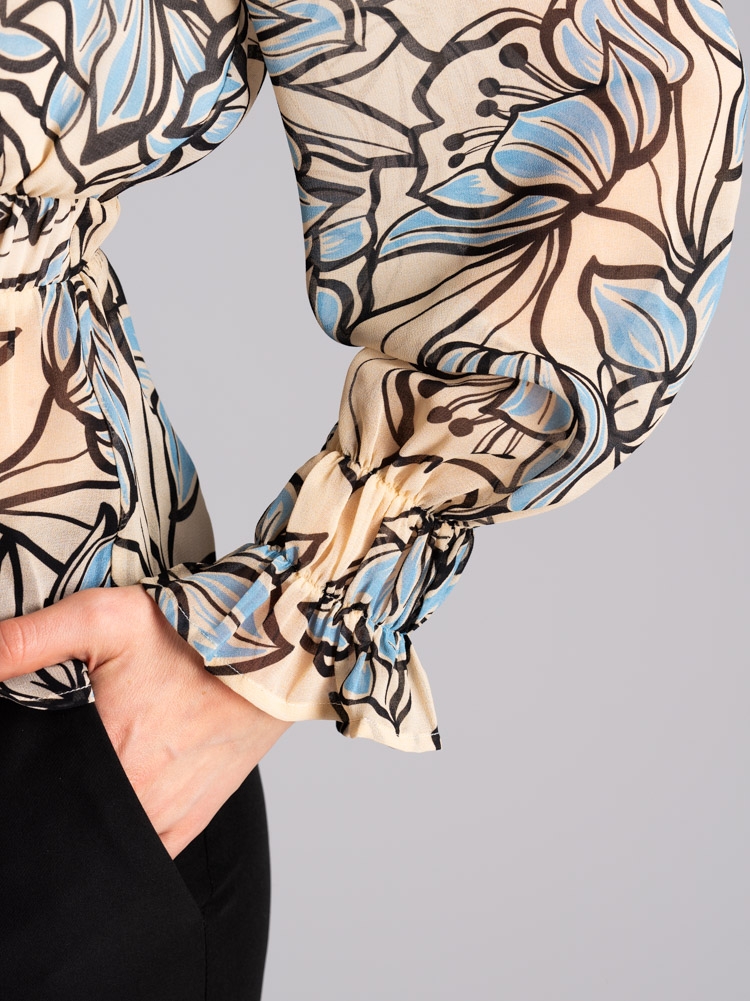 Camicia donna floreale con elastico in vita