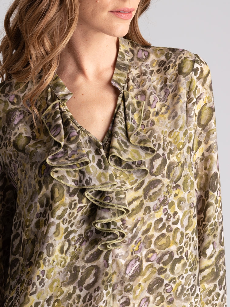 Camicia donna animalier con rouge a manica lunga