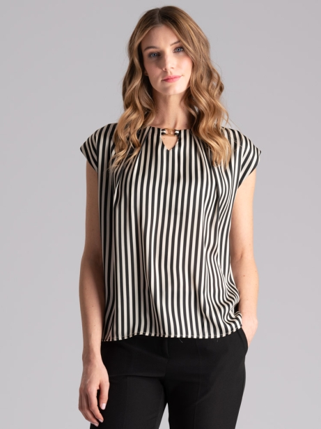 Camicia donna rigata smanicata con gancio in metallo