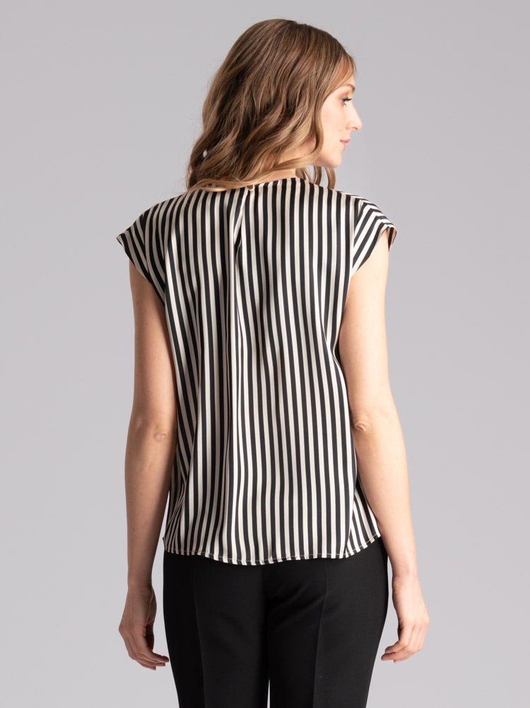 Camicia donna rigata smanicata con gancio in metallo