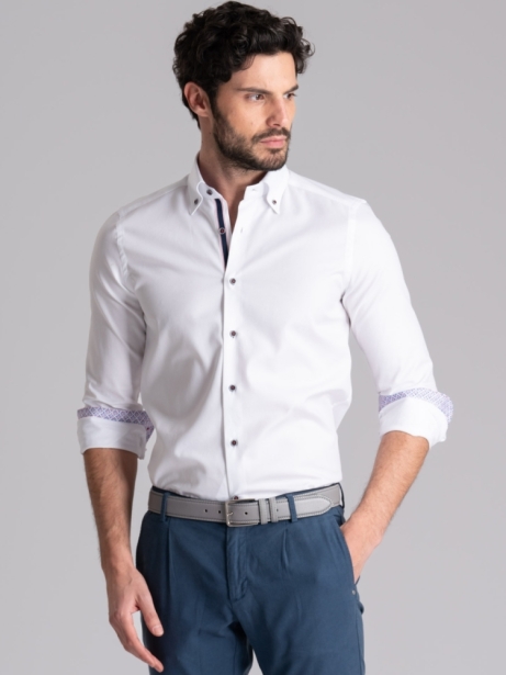 Camicia uomo bianca armaturata collo button down