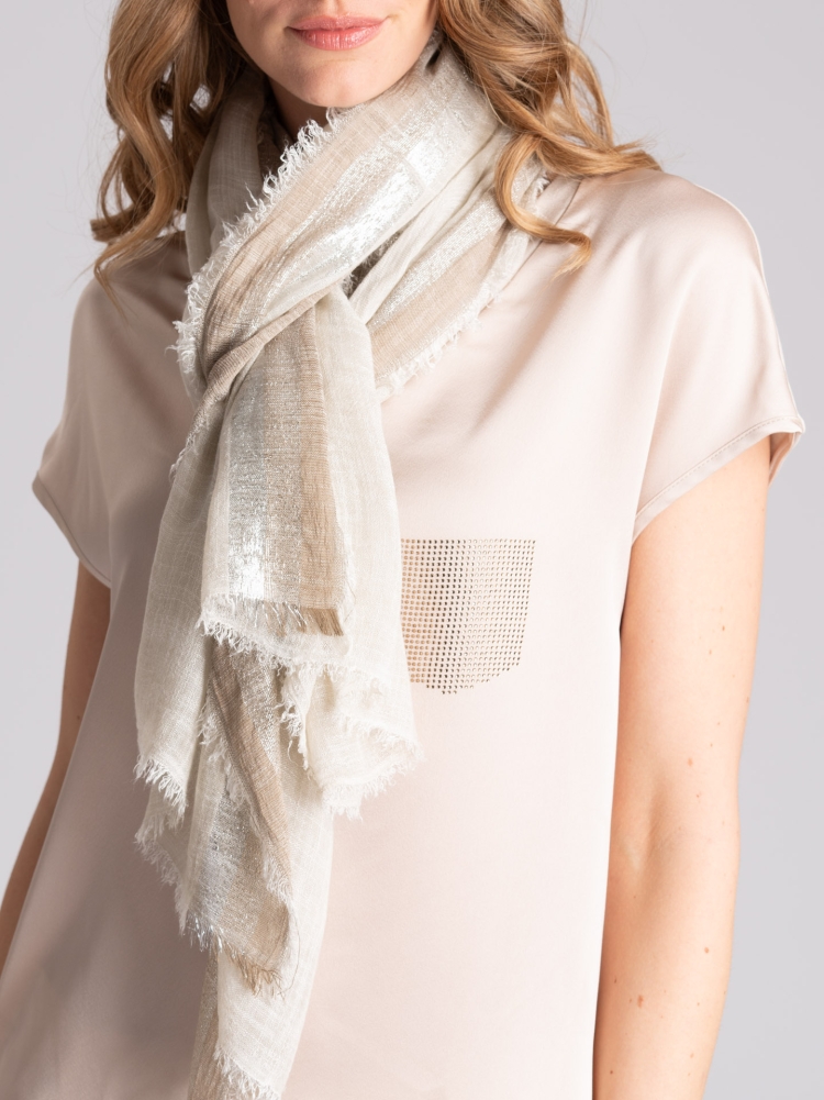 Sciarpa donna misto lino con bordi in...