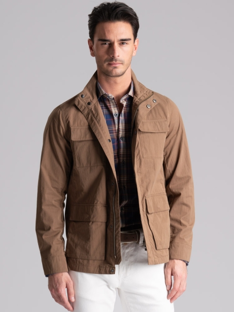 Field Jacket uomo in cotone lavato mano pesca