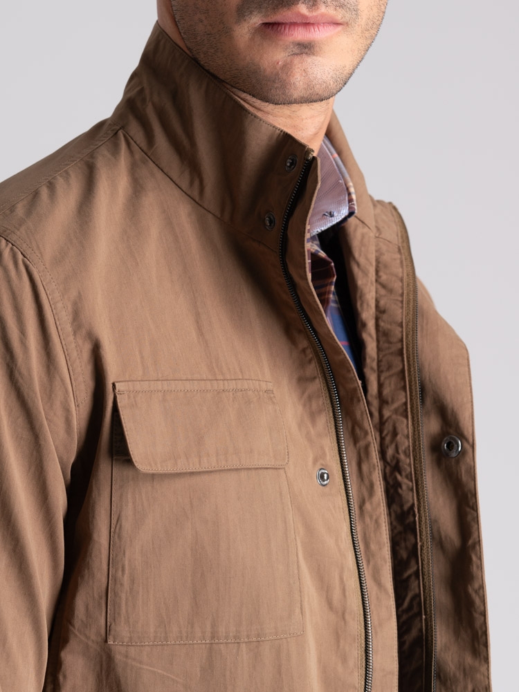 Field Jacket uomo in cotone lavato mano pesca