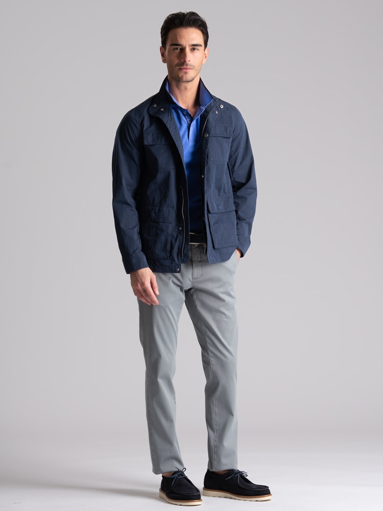 Field Jacket uomo in cotone lavato mano pesca