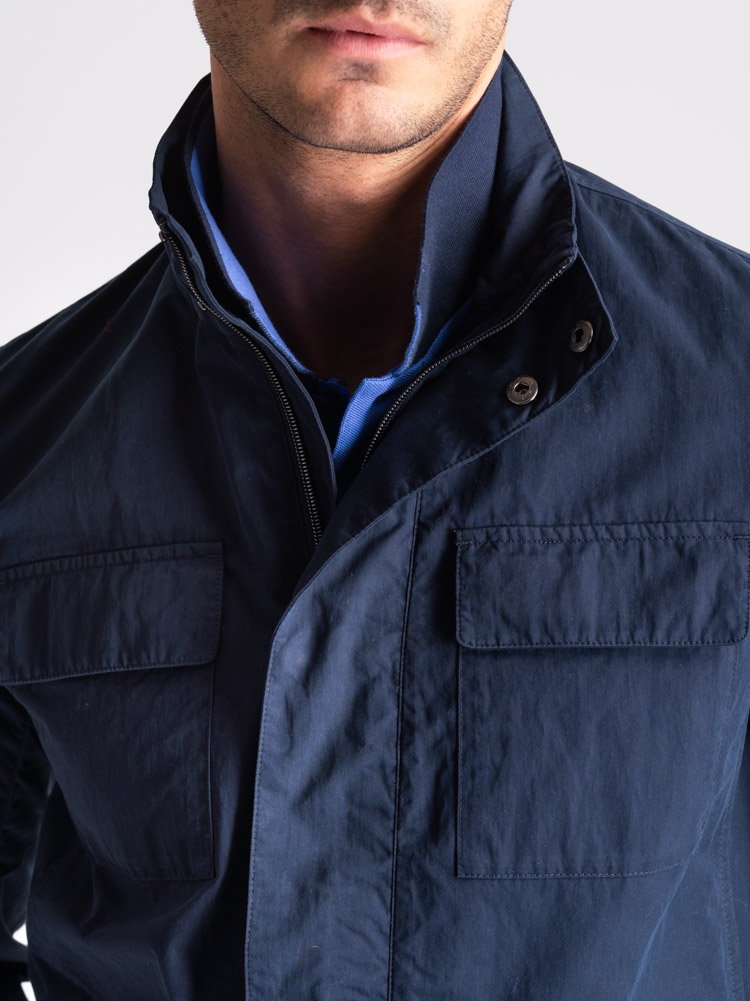 Field Jacket uomo in cotone lavato mano pesca