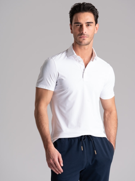Polo uomo bianca TECNO mezza manica con collo camicia
