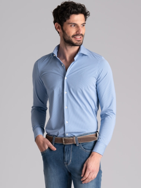 Camicia uomo TECNO micro riga collo semi francese