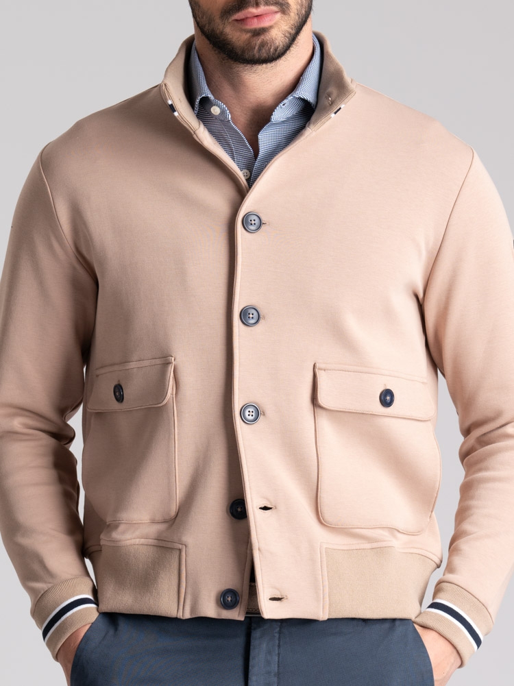 Bomber uomo in Jersey con abbottonatura e tasche