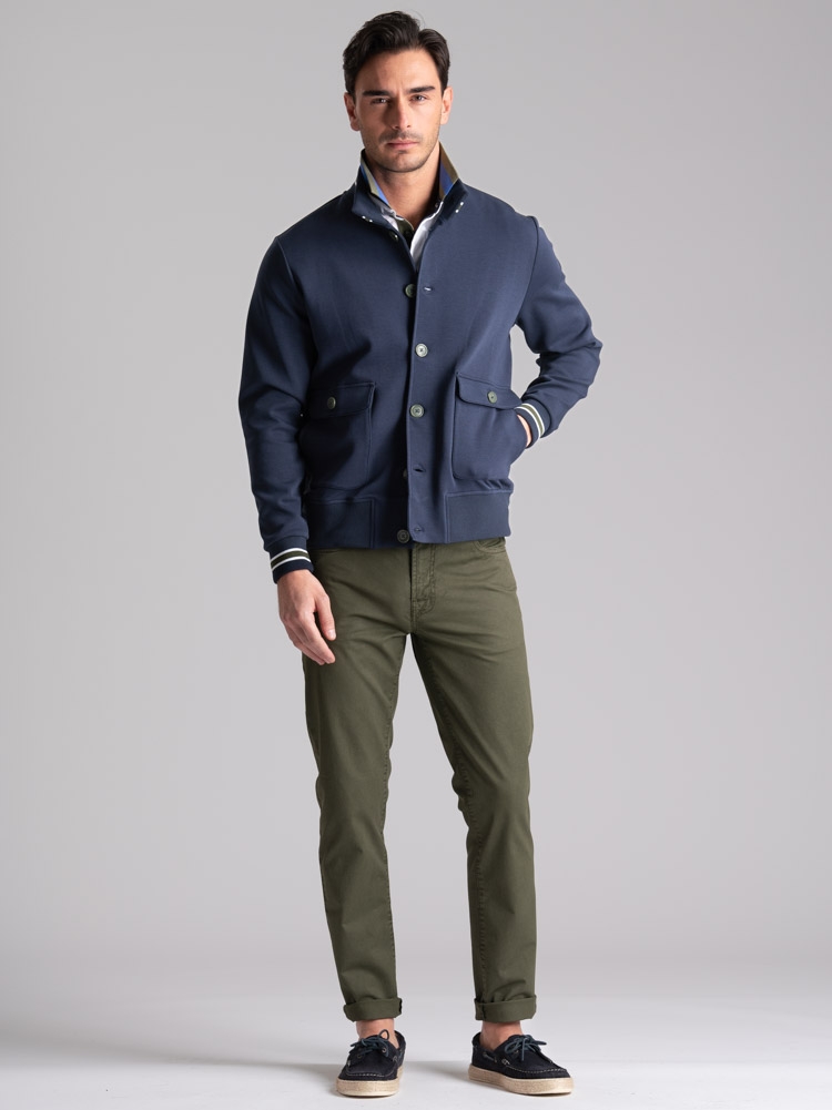 Bomber uomo in Jersey con abbottonatura e tasche