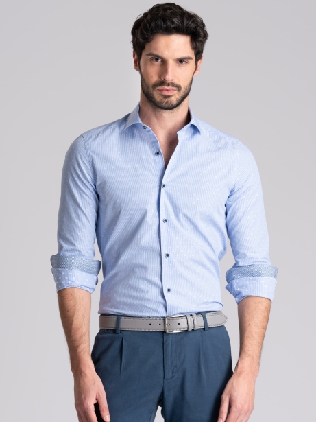 Camicia uomo rigata azzurra e bianco collo semi francese