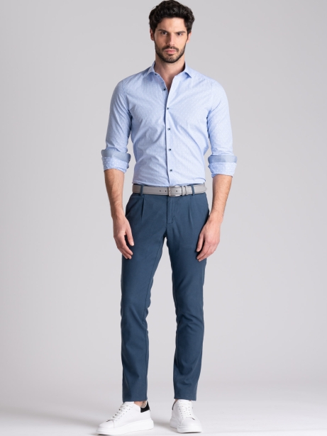 Camicia uomo rigata azzurra e bianco collo semi francese 2