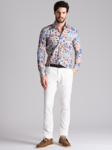 Camicia uomo fantasia foglie e fiori collo semi francese 2