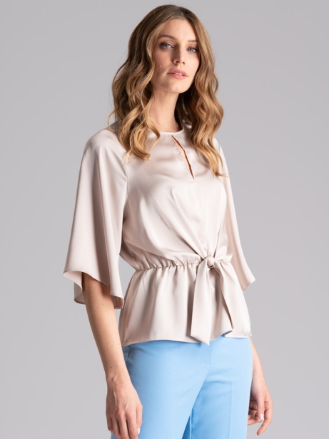 Camicia donna in satin con finto nodo asimmetrico