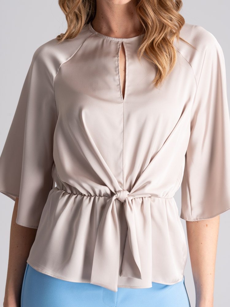 Camicia donna in satin con finto nodo asimmetrico