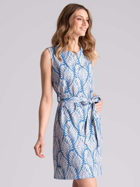 Abito donna fluido smanicato con stampa foglie 2