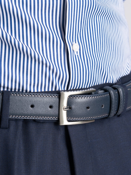 Cintura uomo in pelle effetto rugato e cuciture a contrasto 2