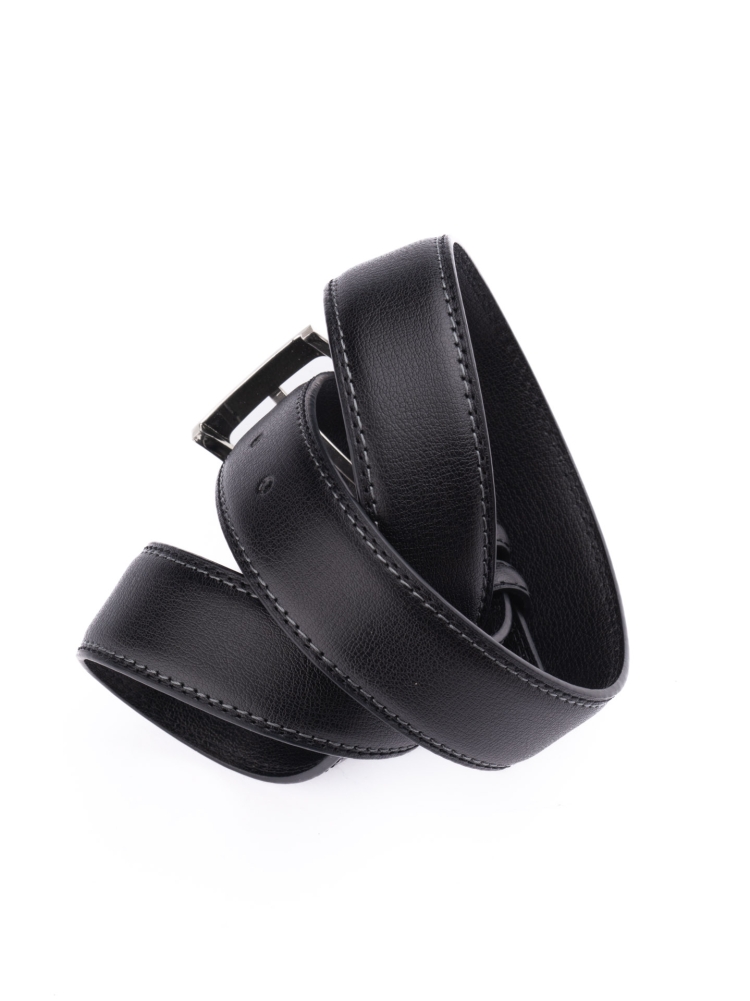 Cintura uomo in pelle effetto rugato e cuciture a contrasto